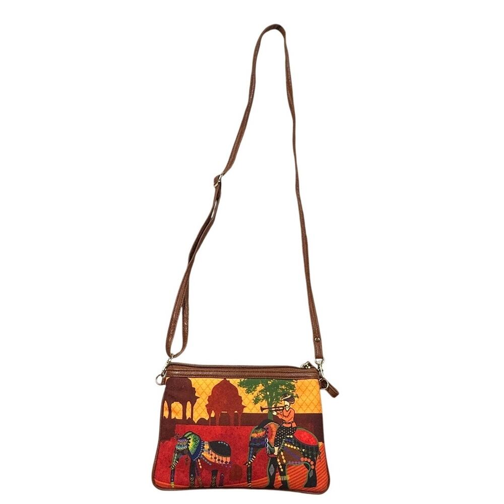 All Things Sundar Canvas Crossbody Elephant Musician Ethnic Indian Print Multi